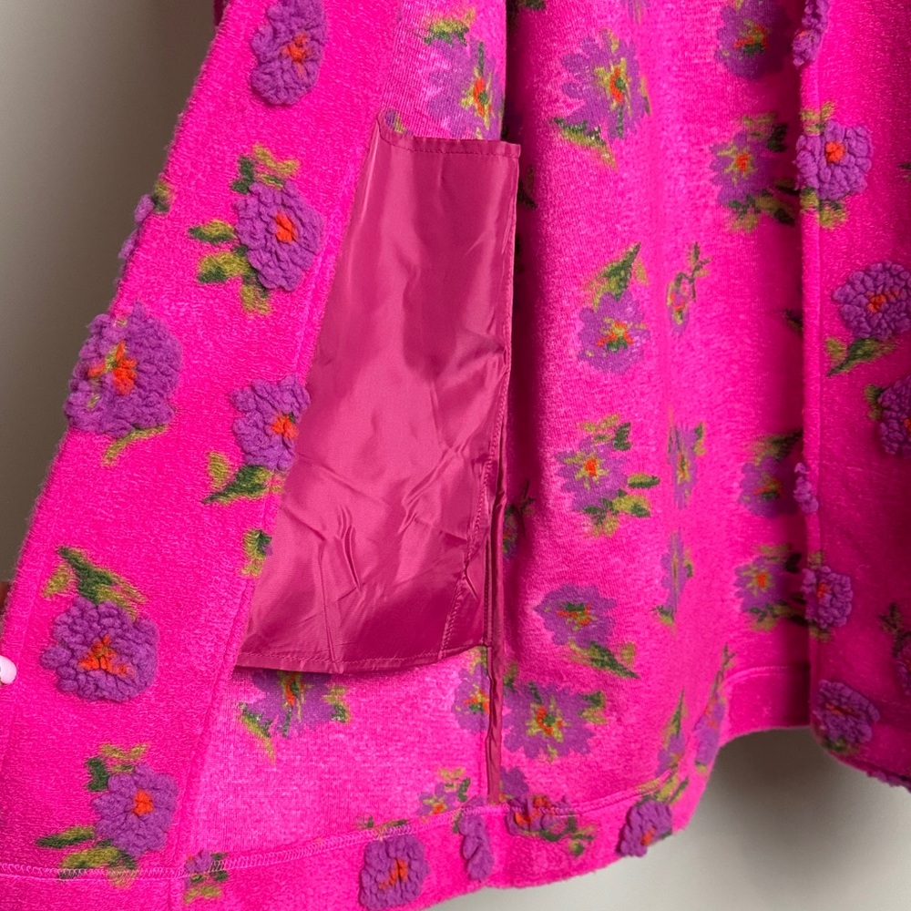 ivy jane Hot Pink Floral Teddy Jacket with Purple Embroidery woman’s size M - Picture 10 of 11